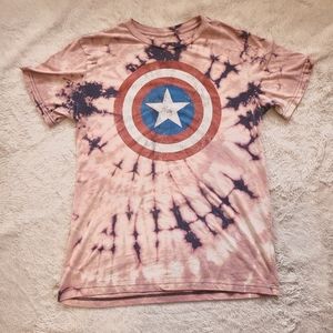 Captain America Top Medium Graphic Tee Shirt Reverse Tie Dye Dusty Rose